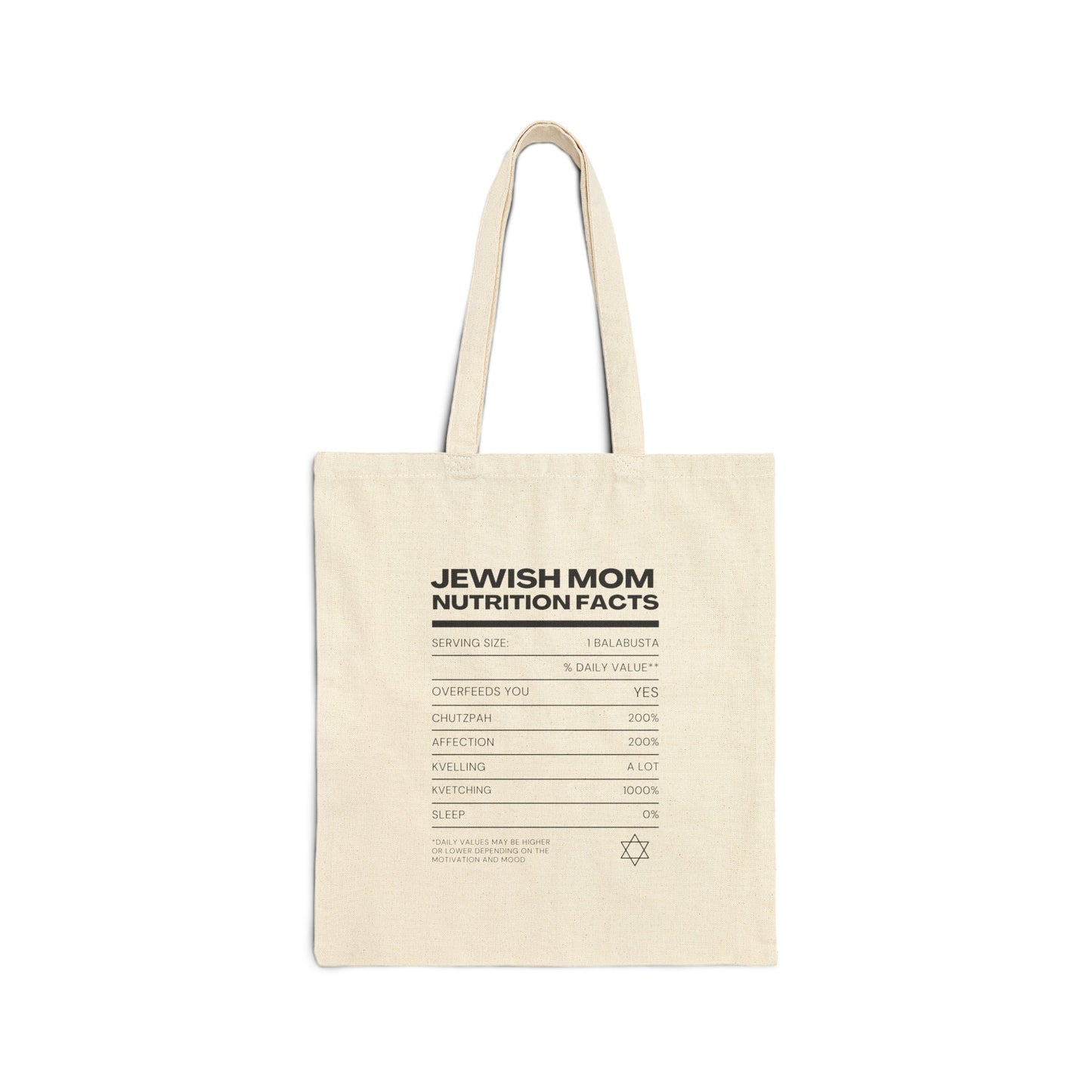 Jewish Mom Nutrition Facts Tote Bag