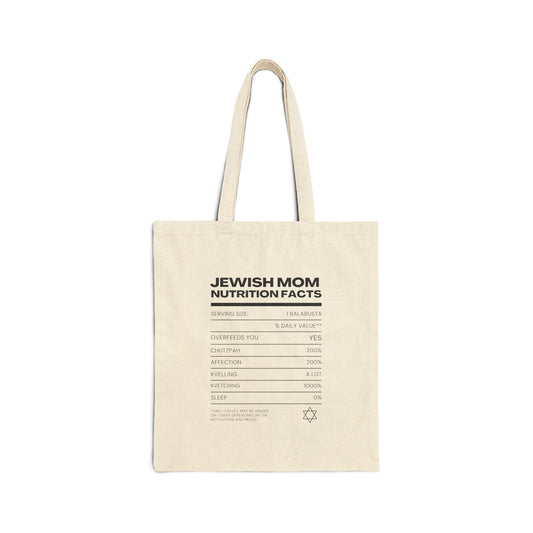 Jewish Mom Nutrition Facts Tote Bag